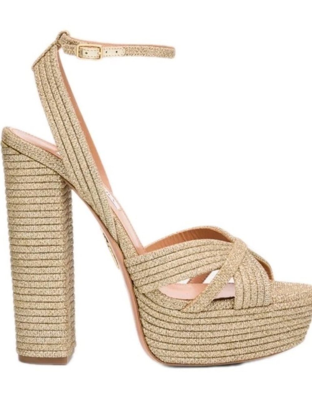$1,045 Aquazzura Sundance 140 Glitter Platform Heeled Sandals EU 39 US 9